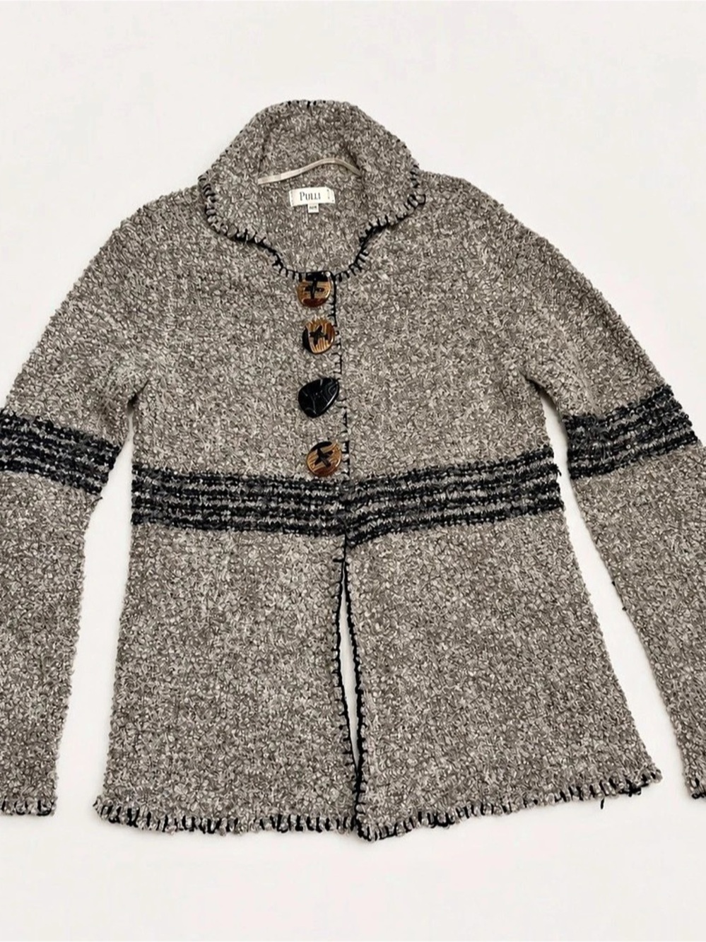 ✨VINTAGE✨ | PULI | Bouclé Cardigan | M | Stripe Accent | Alpaca/Wool Blend
